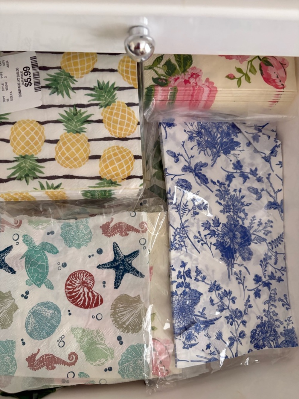 Mixed Decorative Paper Napkin Set - Pineapple, Sea Life & Blue Floral